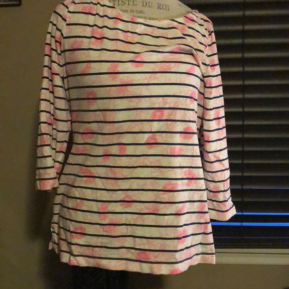 Merona Tops Merona Black White Stripe Floral Top L Poshmark